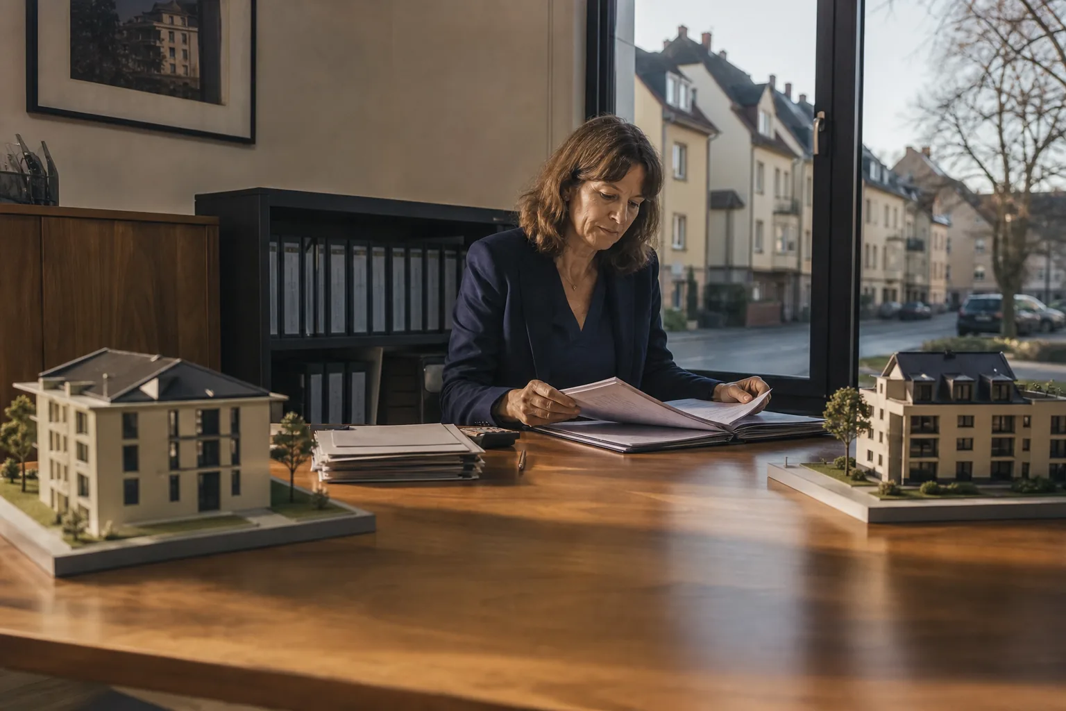 Hausverwaltung prüft Unterlagen zu mehreren Wohnobjekten